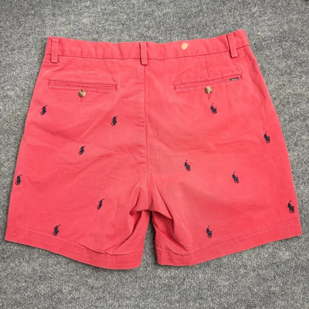 Polo Ralph Lauren Mens Red All Over Pony Embroidered Stretch Classic Fit 32